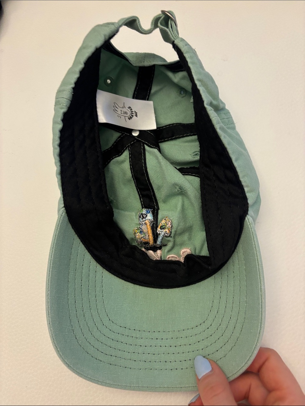 Mint Green Strapback Cap with Drawings Tag - Picture 2 of 4